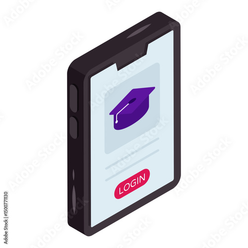 Mortarboard inside smartphone, icon of mobile education