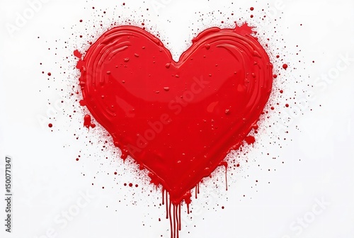 Red Heart with Paint Splatters on a White Background, Representing Passion and Emotion  
