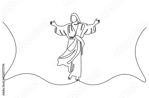 Continuous one line drawing of Jesus christ. Single line drawing illustration of Lord jesus. Happy Ascension Day concept vector art. Doodle line illustration.