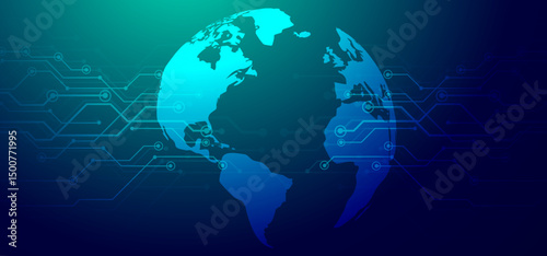 Digital technology speed connect blue green background, cyber nano information, abstract communication, innovation future tech data, internet network connection, Ai big data, line dot illustration 3d