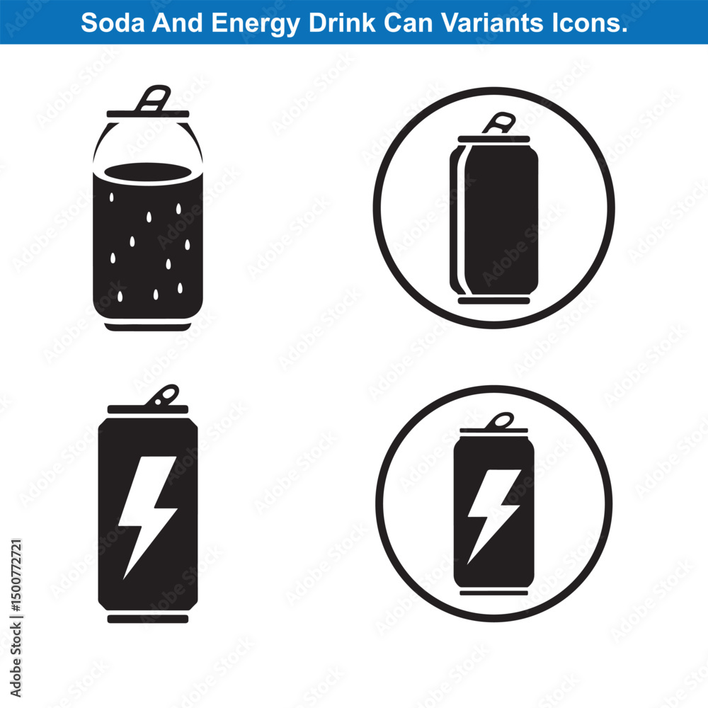 Four Soda And Energy Drink Can Vector Silhouette Icon Set Four Soda And Energy Drink Can Vector Silhouette Icon Set