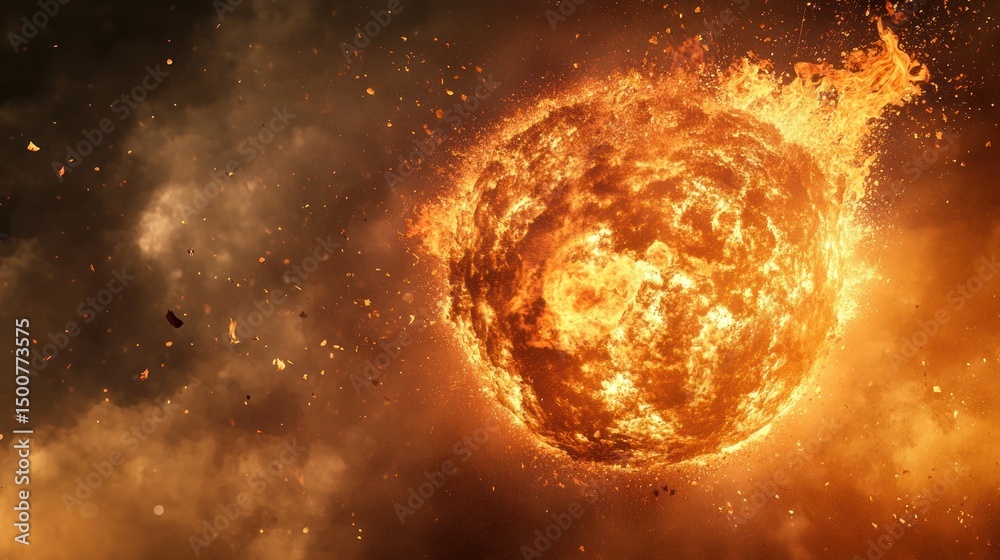 Obraz premium Burning celestial body in fiery explosion