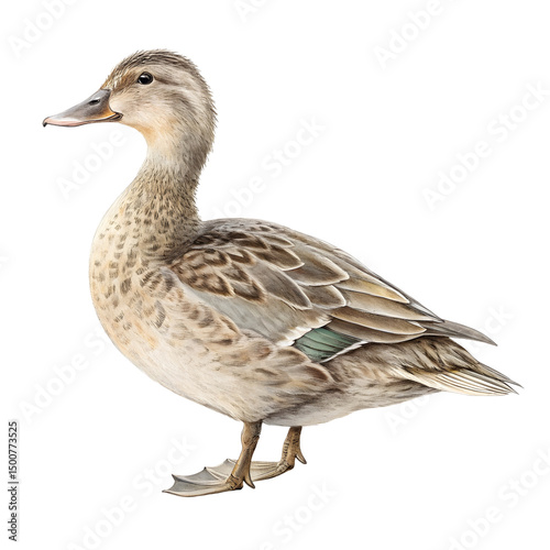 Female common duck on white or transparent background