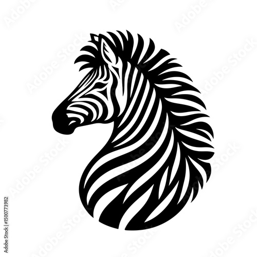 Artistic zebra head illustration with stylish stripes in black and white