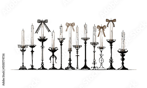 Modern vector illustration featuring a collection of elegant candle holders, easily editable and scalable.