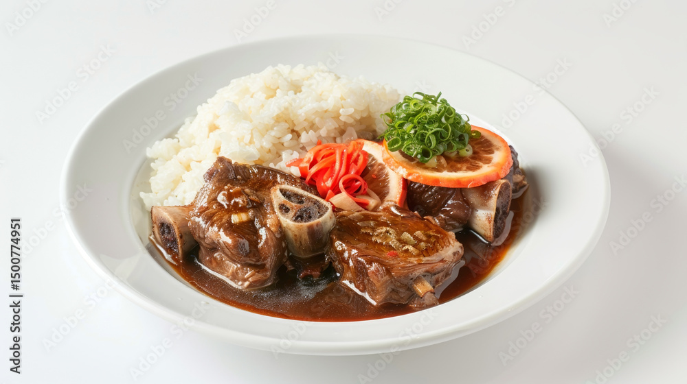 Ginger-Soy Veal Osso Buco on White: Rich Broth, Vibrant Pickled Ginger, Steamed Jasmine Rice Ginger-Soy Veal Osso Buco on White: Rich Broth, Vibrant Pickled Ginger, Steamed Jasmine Rice
