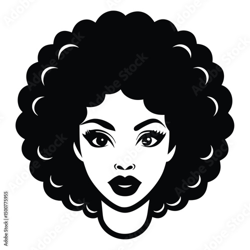 Afro silhouette, black and white portrait of a woman, Vector art of an afro girl wearing Juneteenth color palette