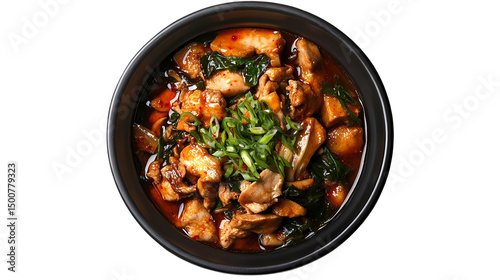 Spicy Chicken  Mushroom Bowl Recipe isolated on transparent background