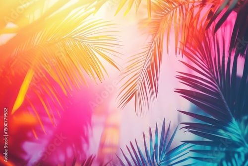 Palm fronds with colorful light effects