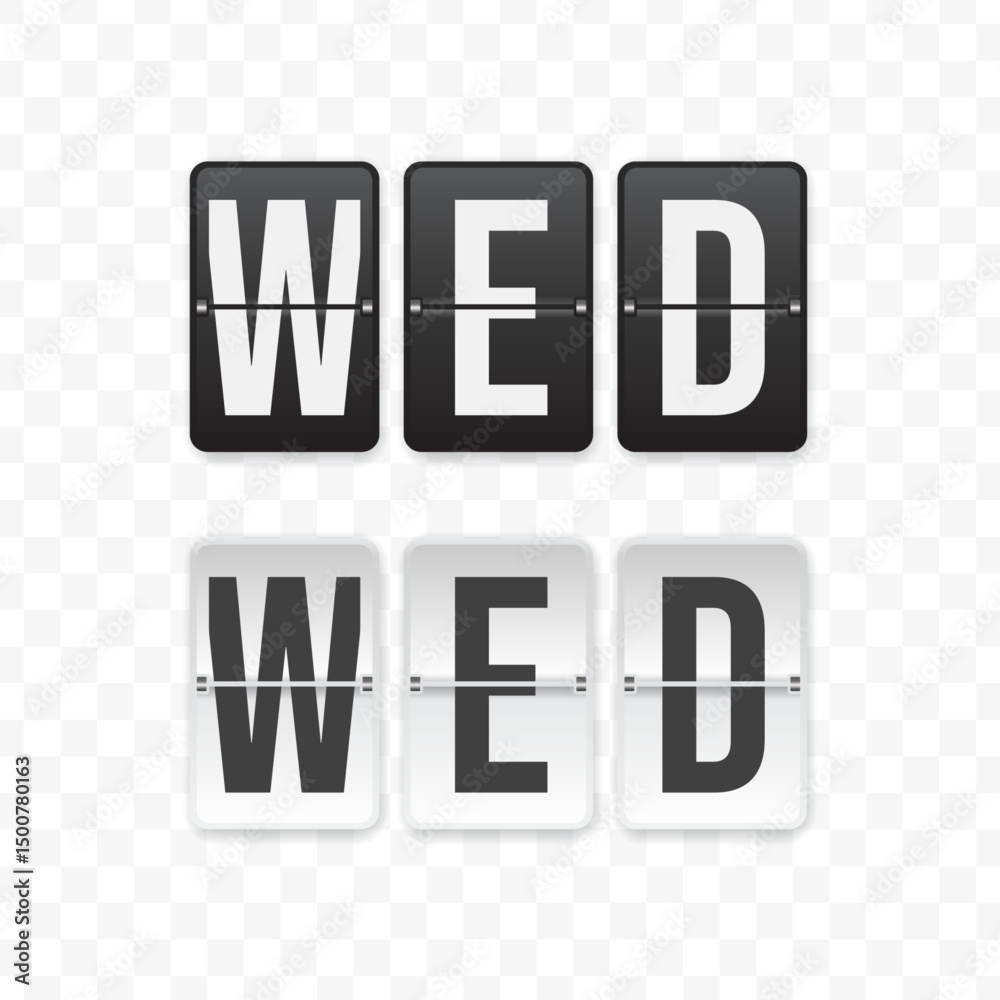 Vector illustration of a flip clock icon sign and symbol Wednesday. Black and white colored icons for website design .Simple design Vector illustration of a flip clock icon sign and symbol Wednesday. Black and white colored icons for website design .Simple design