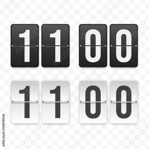Vector illustration of a flip clock icon sign and symbol  eleven o'clock. Black and white colored icons for website design .Simple design