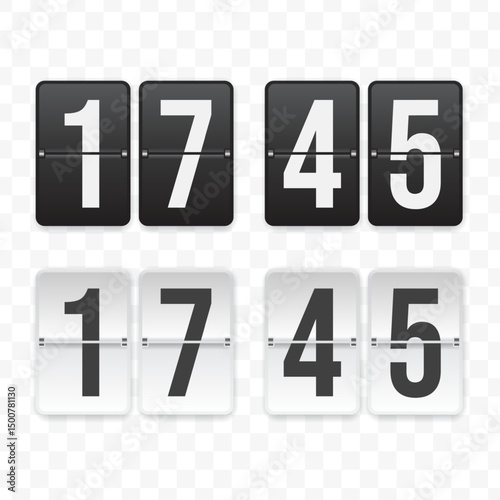 Vector illustration of a flip clock icon sign and symbol  quarter to eighteen. Black and white colored icons for website design .Simple design
