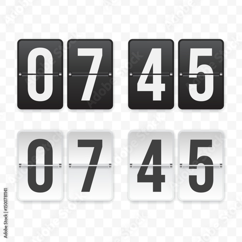 Vector illustration of a flip clock icon sign and symbol  quarter to eight. Black and white colored icons for website design .Simple design