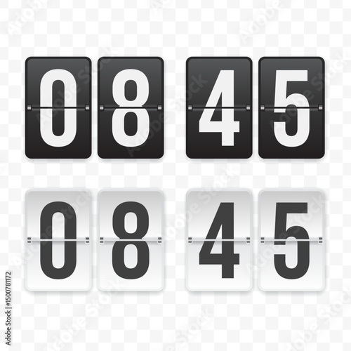 Vector illustration of a flip clock icon sign and symbol  quarter to nine. Black and white colored icons for website design .Simple design