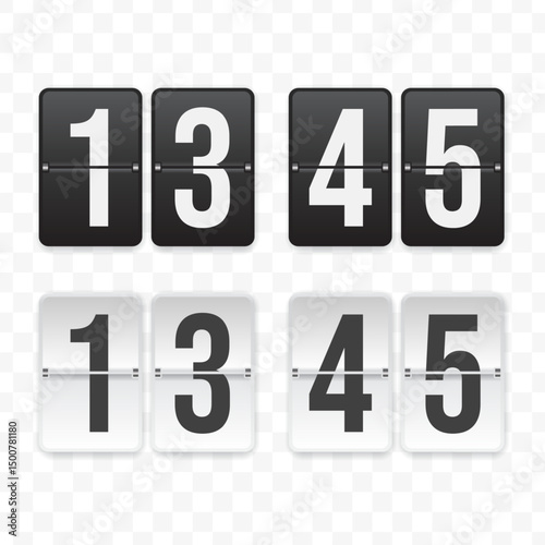 Vector illustration of a flip clock icon sign and symbol  quarter to fourteen. Black and white colored icons for website design .Simple design