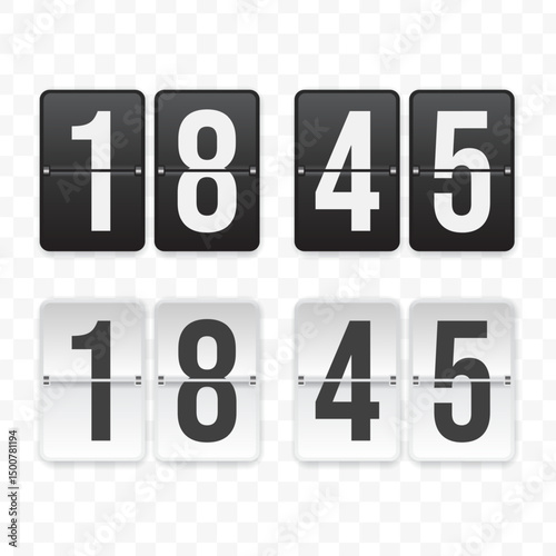 Vector illustration of a flip clock icon sign and symbol  quarter to nineteen. Black and white colored icons for website design .Simple design