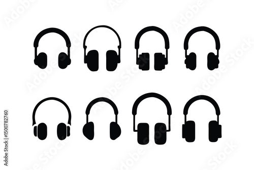 Collection of Headphones Silhouettes: A meticulously crafted assortment of sleek, modern headphone silhouettes, perfect for illustrating themes of music, audio, and entertainment.