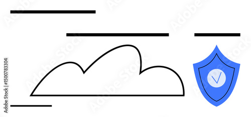Cloud icon paired with a blue shield containing a checkmark. Ideal for cloud computing, data security, cybersecurity, digital protection, online safety, secure storage, simple landing page