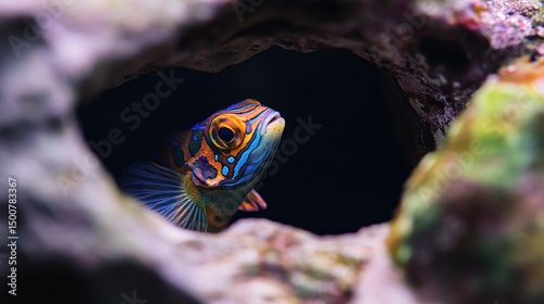 Vibrant fish in a coral cave