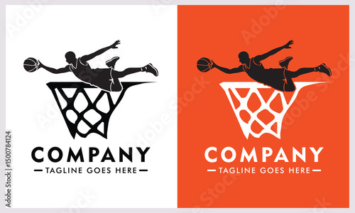 Minimalist vector logo, icon or illustration in modern style related to basketball.