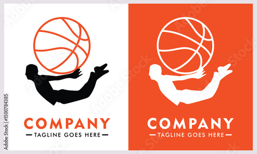 Minimalist vector logo, icon or illustration in modern style related to basketball.