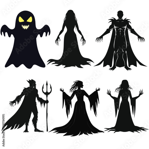 Spooky halloween silhouettes collection ghost witch vampire