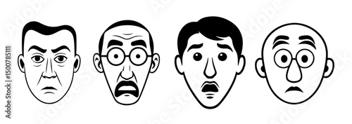 set of amazed faces vector illustration, sad person face vector illustrations