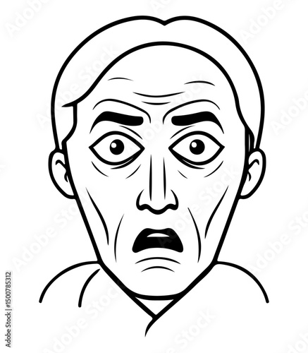 line art vector illustration of a amazed face of a old person, old person amazed face