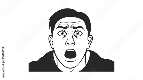 amazed person illustration vector shape silhouette, amazed face black and white shape silhouette