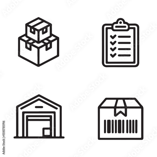 Inventory and Stock Management Icons Set. Simple Line Icons Representing Warehouse Operations
