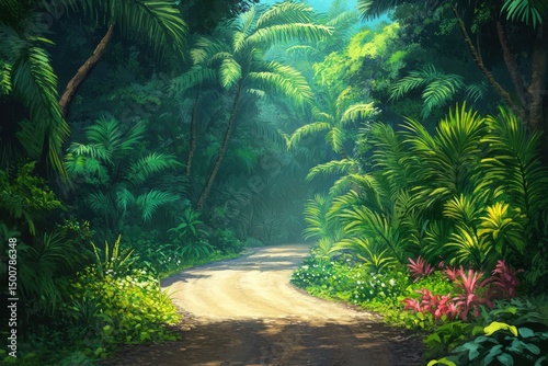 Path through a tropical green jungle
