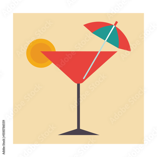 Colorful illustration of a martini cocktail with an umbrella and lemon slice