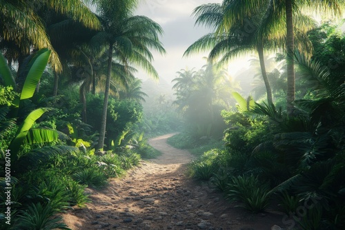 Path through a lush tropical landscape