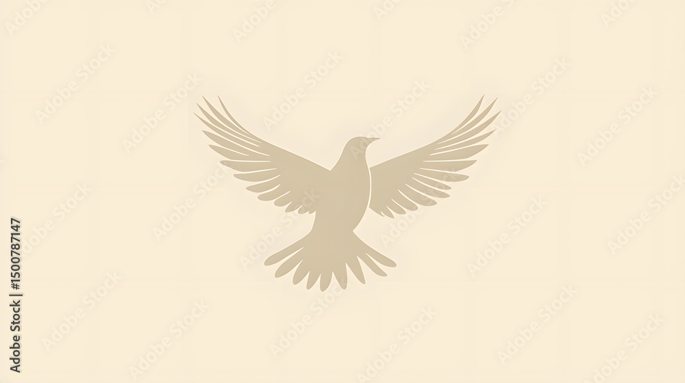 Fototapeta premium Dove in Flight: A simple yet elegant representation of a dove in mid-flight, symbolizing peace and serenity against a clean backdrop.