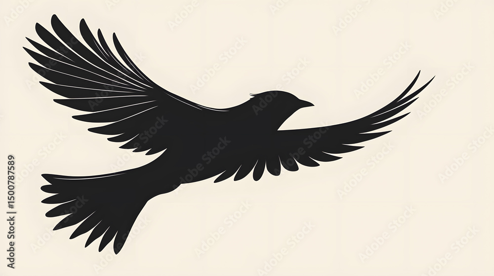 Obraz premium Soaring Silhouette: A sleek silhouette of a bird in full flight, wings gracefully outstretched against a clean backdrop, embodying freedom and effortless movement.