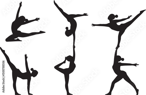 Gymnast silhouettes artistic poses flexibility strength
