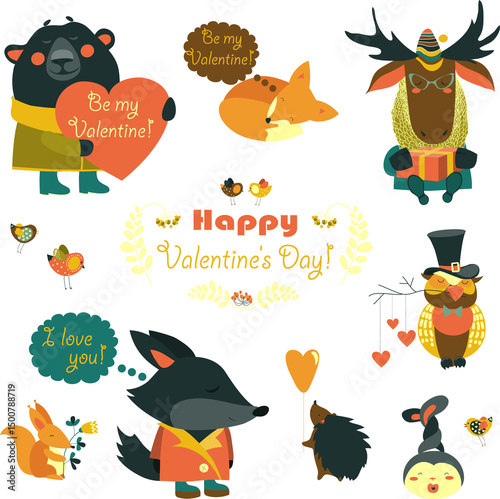 Wallpaper Mural Vector set of fun animals with hearts and flowers Torontodigital.ca