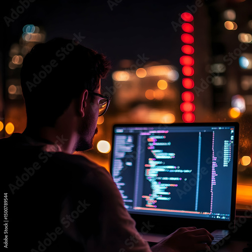 Night Coder Laptop Illustration