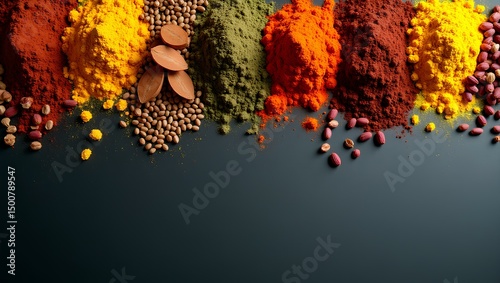 Spice Symphony: A colorful assortment of exotic spices and aromatic herbs, offering a sensory exploration of flavors and culinary possibilities. A feast for the eyes and a promise of deliciousness.