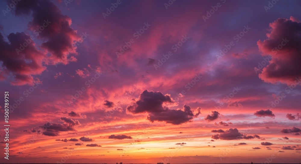 Obraz premium Photo of Dramatic Sunset Sky with Orange Pink and Purple Clouds
