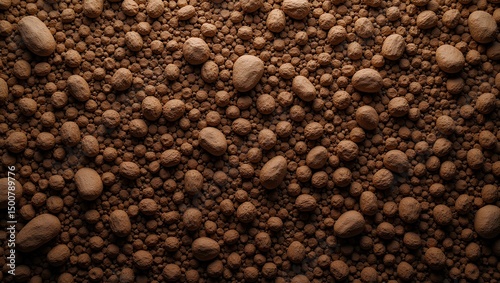 Earthy Texture: An alluring closeup unveils the raw beauty of soil, displaying a mesmerizing mix of textures, colors and forms. Capturing the essence of the earth itself.