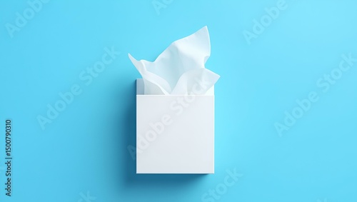 Tissues in Box: Square box of tissues on a blue backdrop.