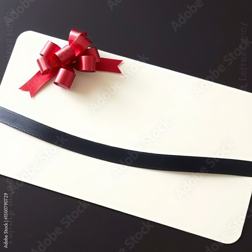 Elegant gift Card wrapped with teal ribbon ready for celebration or special occasion