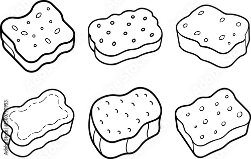 Set of  sponge outline vector illustration, coloring book page line art