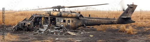 Destroyed military helicopter