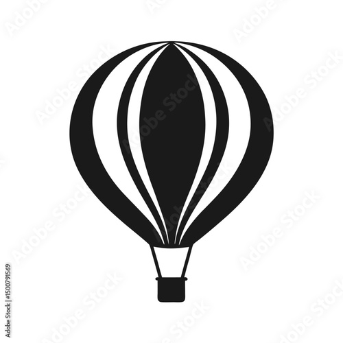 Simple black and white hot air balloon vector graphic on a clean white background