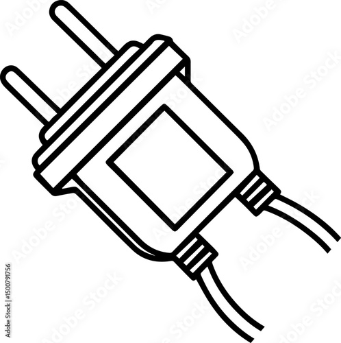 electric plug line art, black outline, vector and illustration, coloring book pag