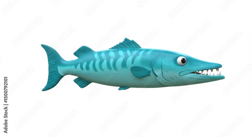 Fototapeta premium A Cartoon Barracuda Fish 3D Render Illustration Smiling Ocean Aquatic Animal
