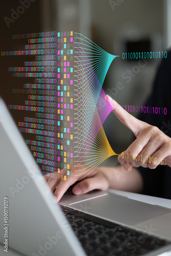 Businessman using laptop tablet data analysis big data technology artificial intelligence ai innovation concept
