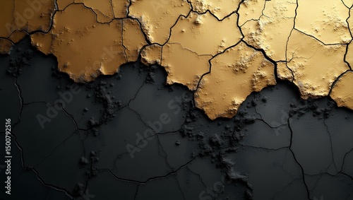 Cracked Earth: A detailed depiction of cracked earth, with contrasting color, showing texture. evoking a sense of time and the environment.